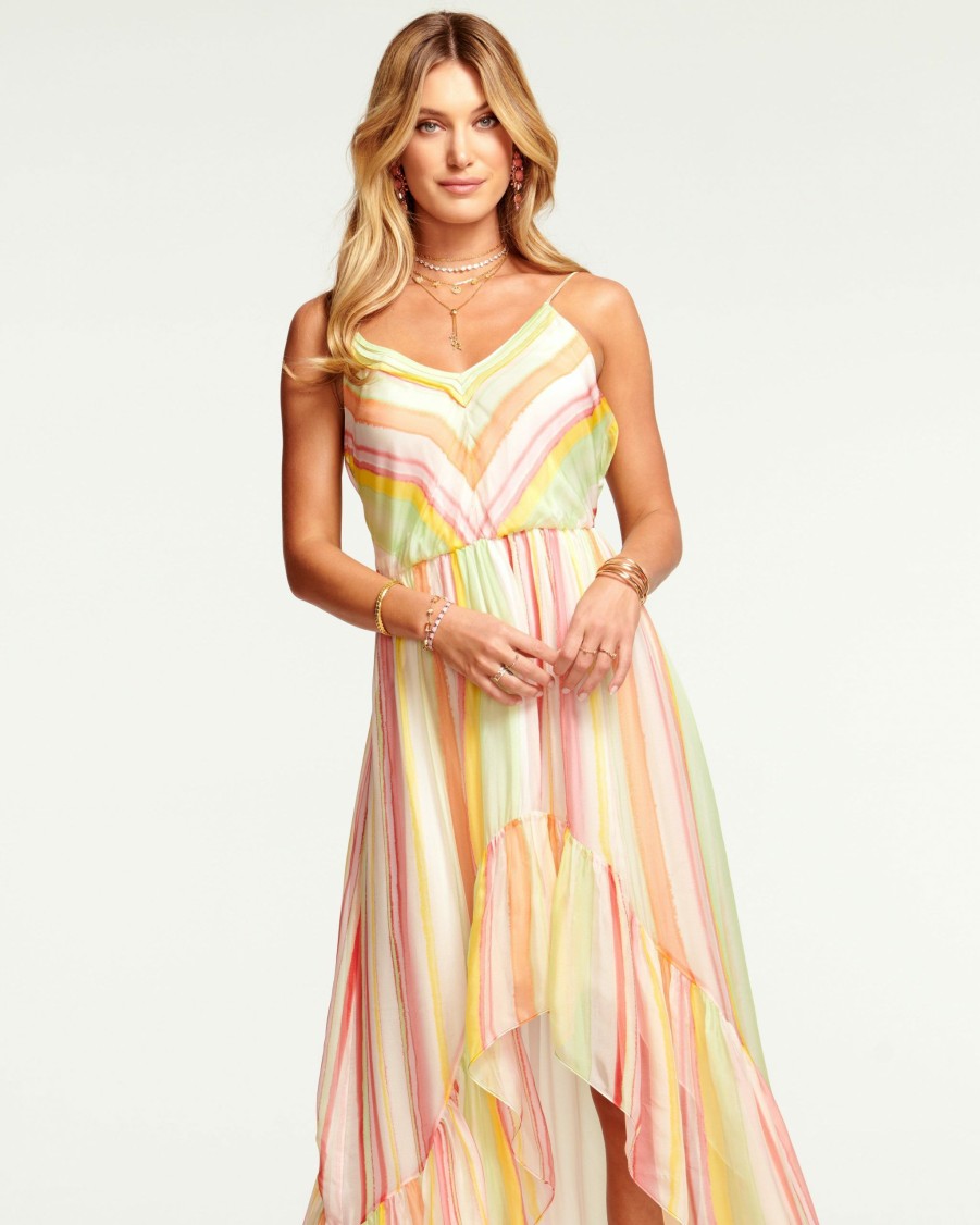 Dresses Ramy Brook | Ramy Brook All New Arrivals Printed Trudy High-Low Maxi Dress Watercolor Stripe