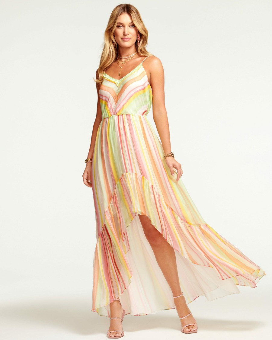 Dresses Ramy Brook | Ramy Brook All New Arrivals Printed Trudy High-Low Maxi Dress Watercolor Stripe