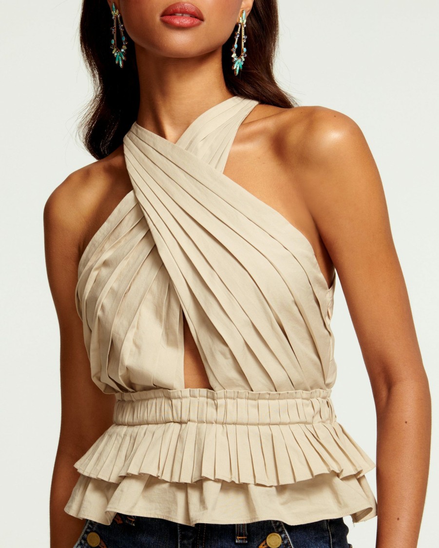 Clothing Ramy Brook | Ramy Brook All New Arrivals Grace Cutout Halter Tank Top Sandstone