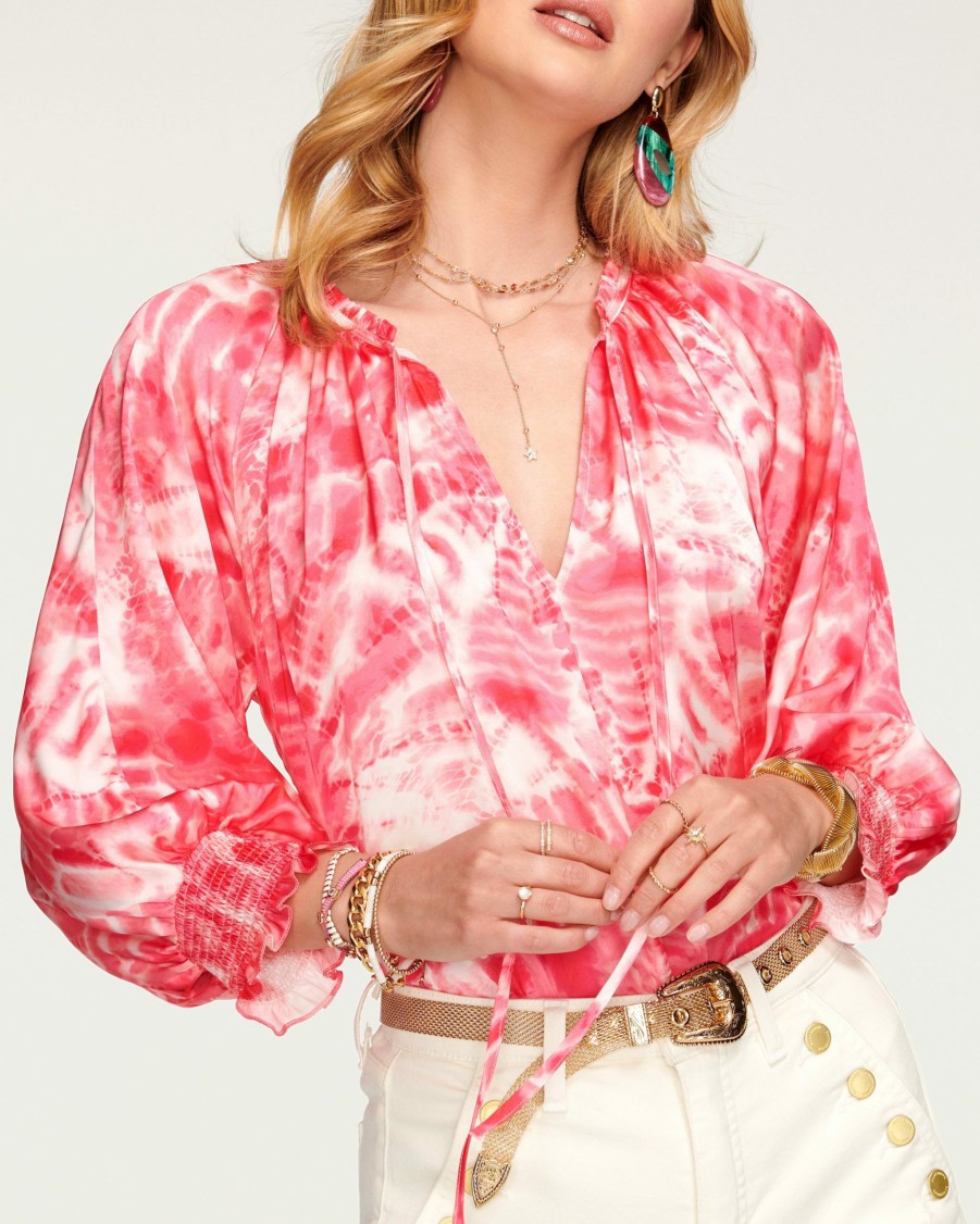 Clothing Ramy Brook | Ramy Brook Printed Randi Puff Sleeve Top All New Arrivals Wild Pink